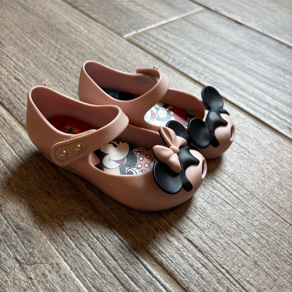 Mini Melissa Minnie & Mickey Mary Jane Rubber Shoes with Velcro Girls Size 6 - Picture 3 of 6